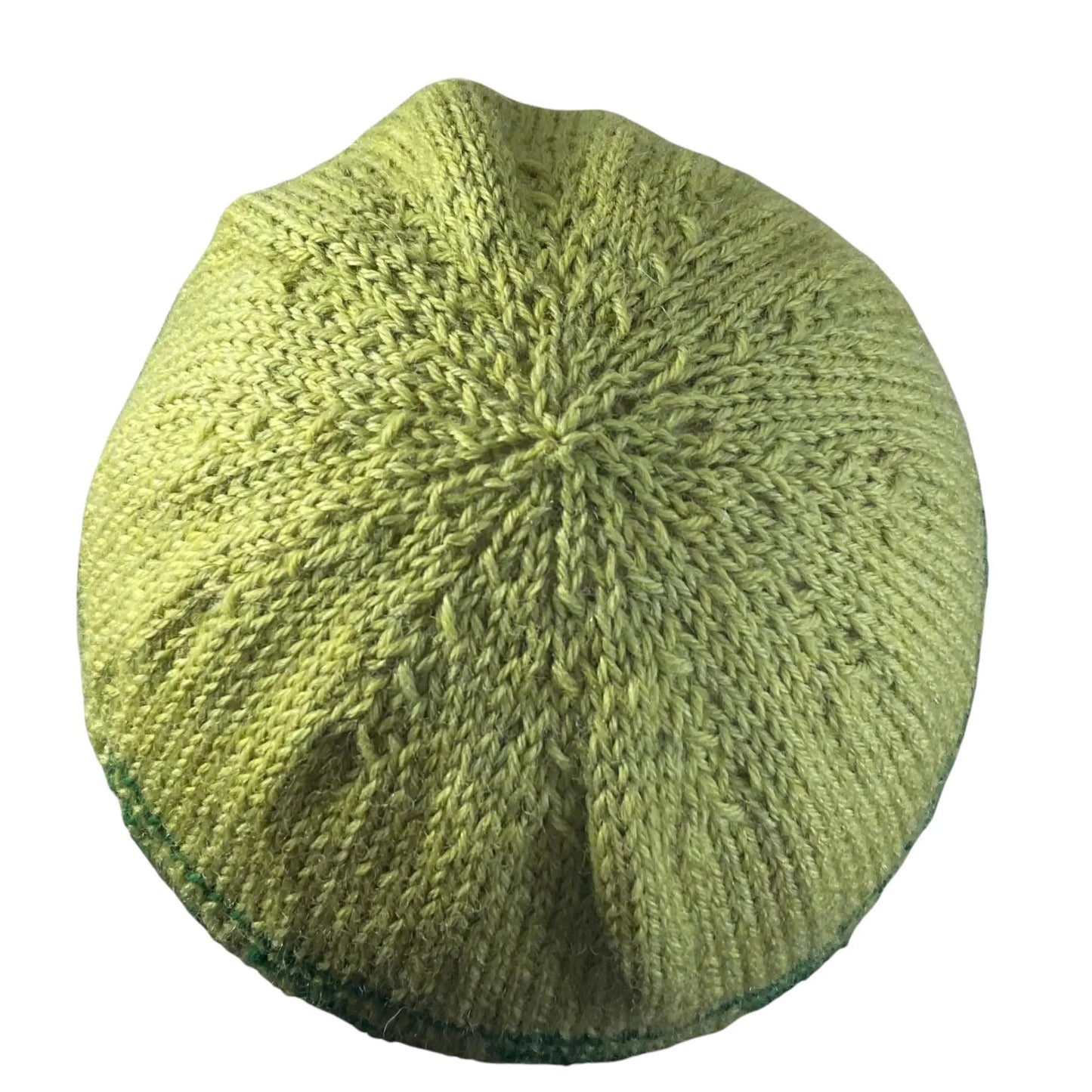green floral hand knit hat