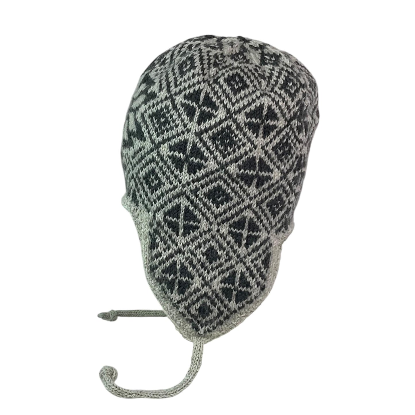 Ear flap hat with stranded grey and brown pattern