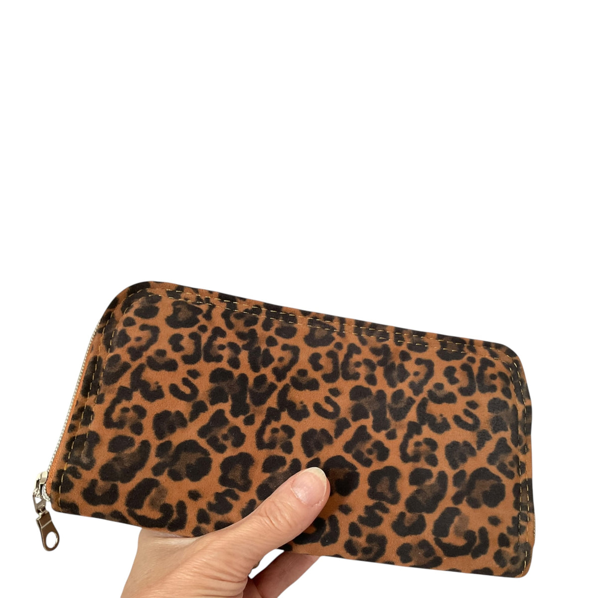 Wallet/ purse made from animal print genuine suede leather, full zip around