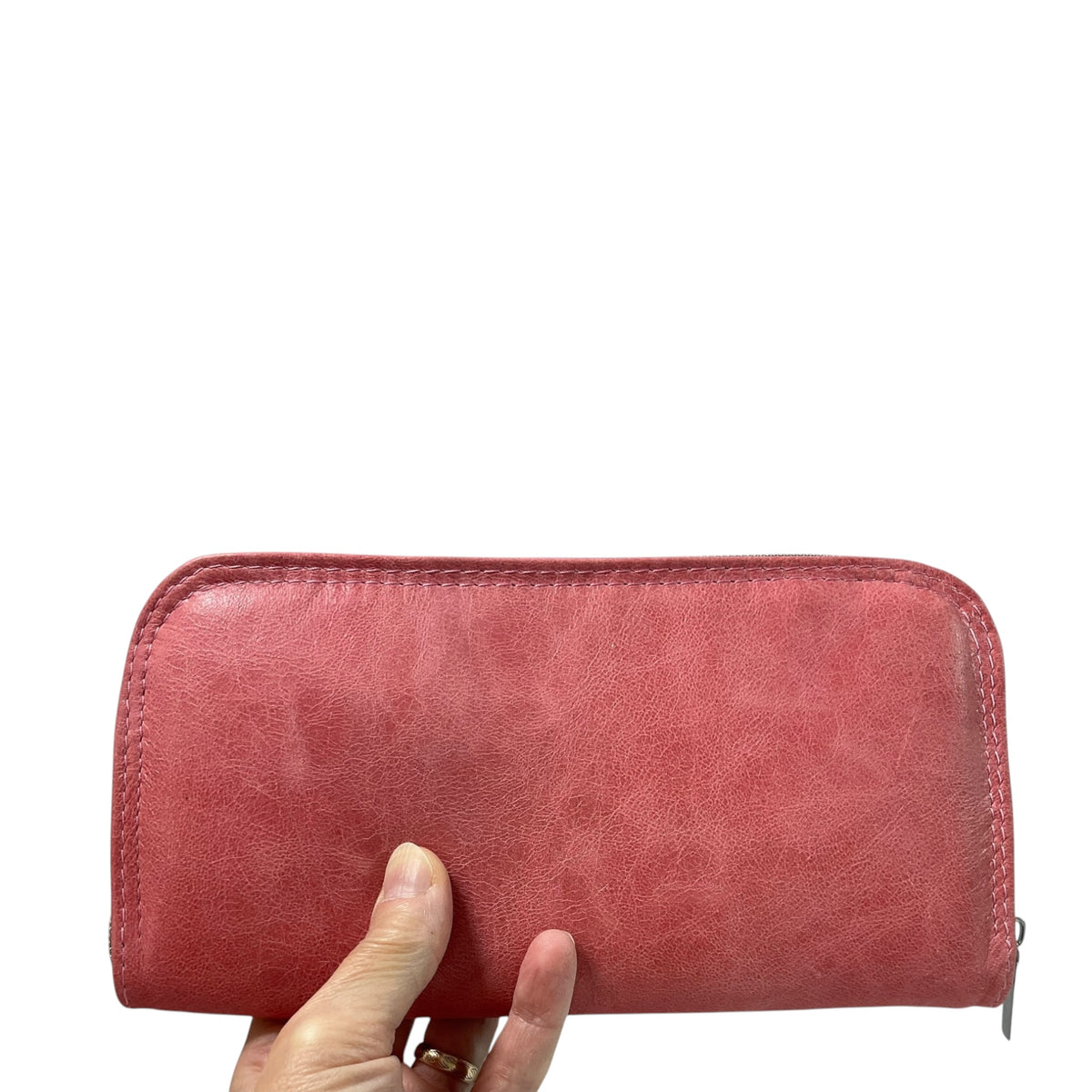 Wallet/ purse made from salmon colour genuine leather , full zip around