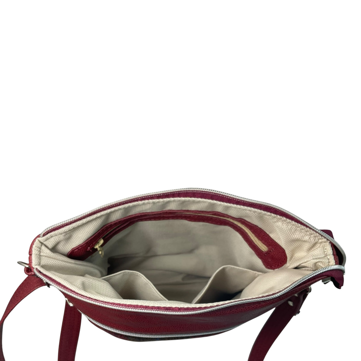 Handbag in genuine leather and red tartan Harris tweed