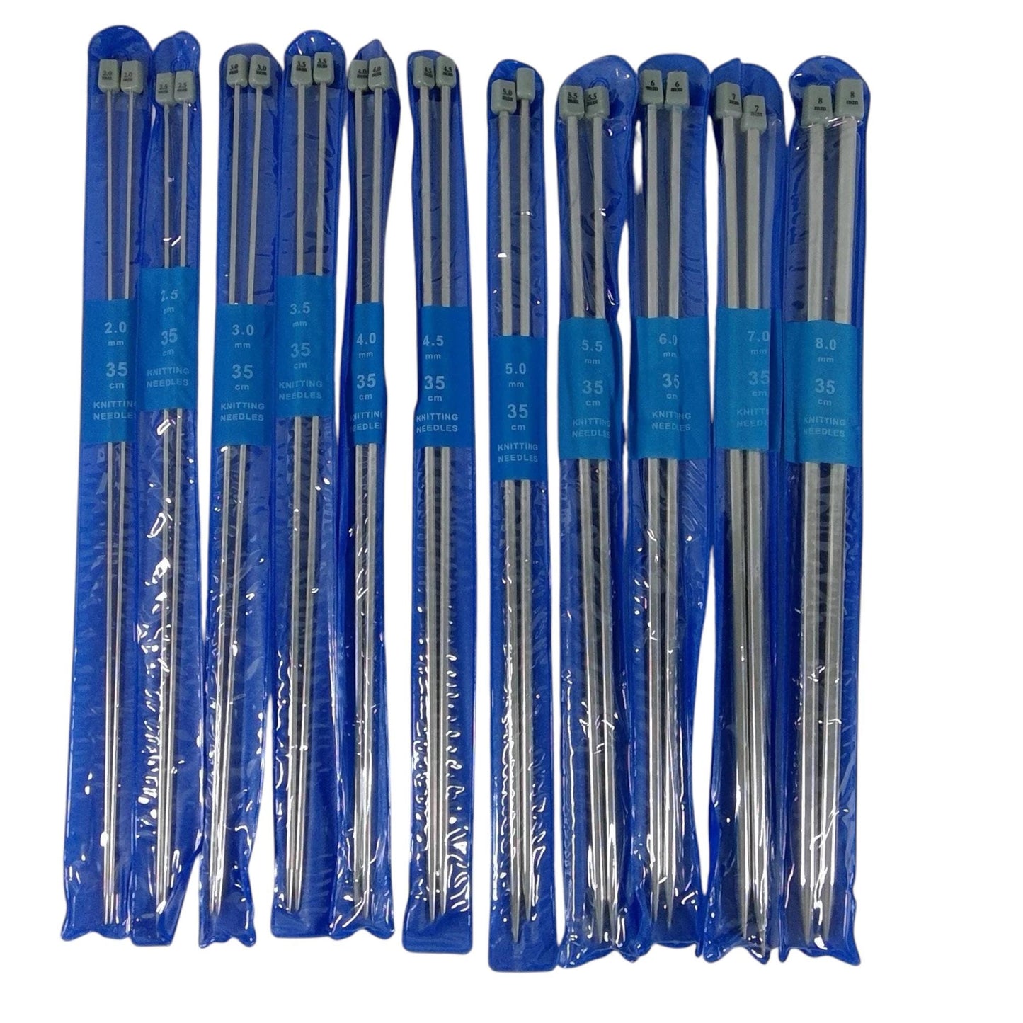 Full set of 11 pairs of 35cm stainless steel knitting needles