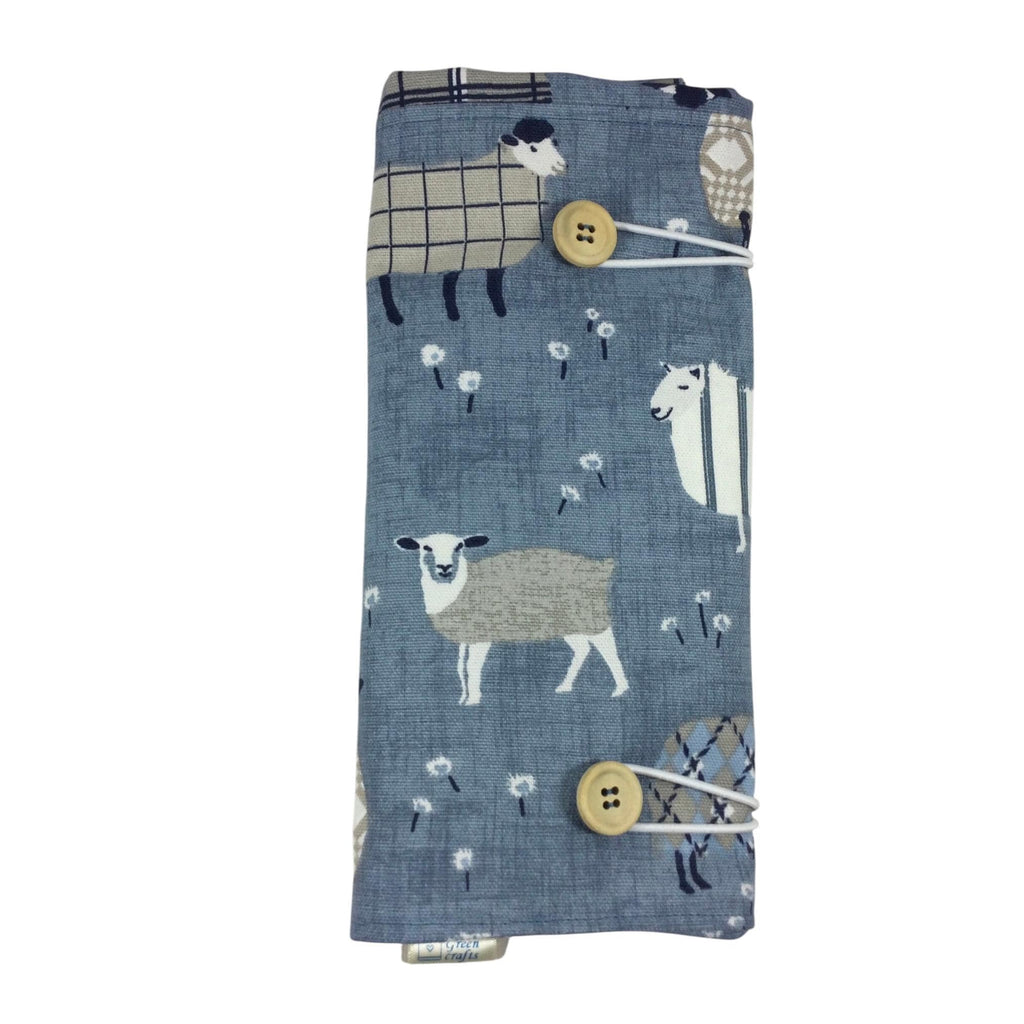 Double pointed knitting needle case with denim blue sheep,  DPN or crochet hook case, sock knitters gift,