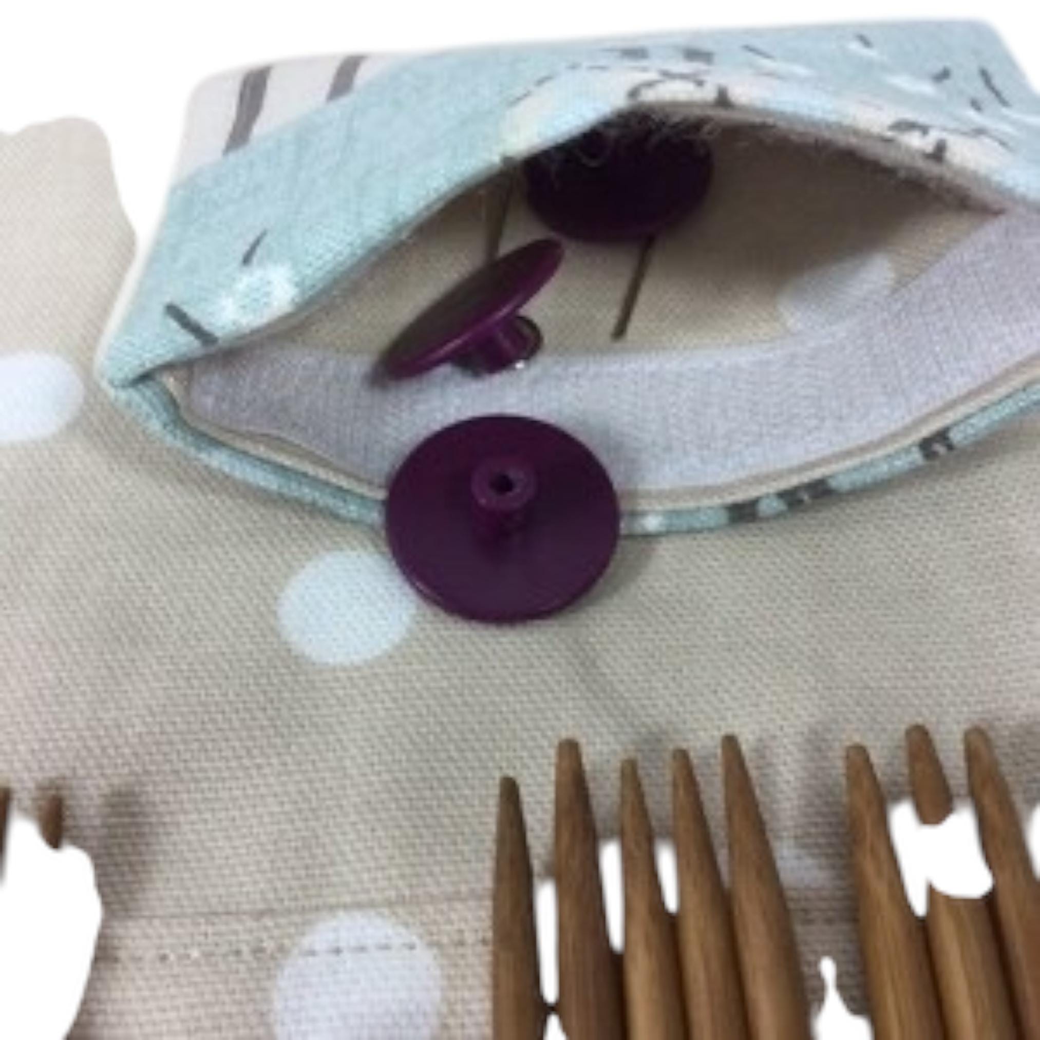interchangeable and double pointed needle case with turquoise sheep, knitting needle pouch, hiya hiya case, knit pro wallet