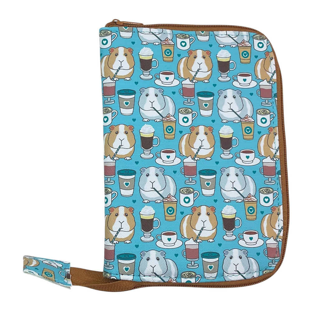 Interchangeable knitting needle case with guinea pigs and coffee , pet lover knitters gift, knit pro organiser pouch, hiya hiya wallet,