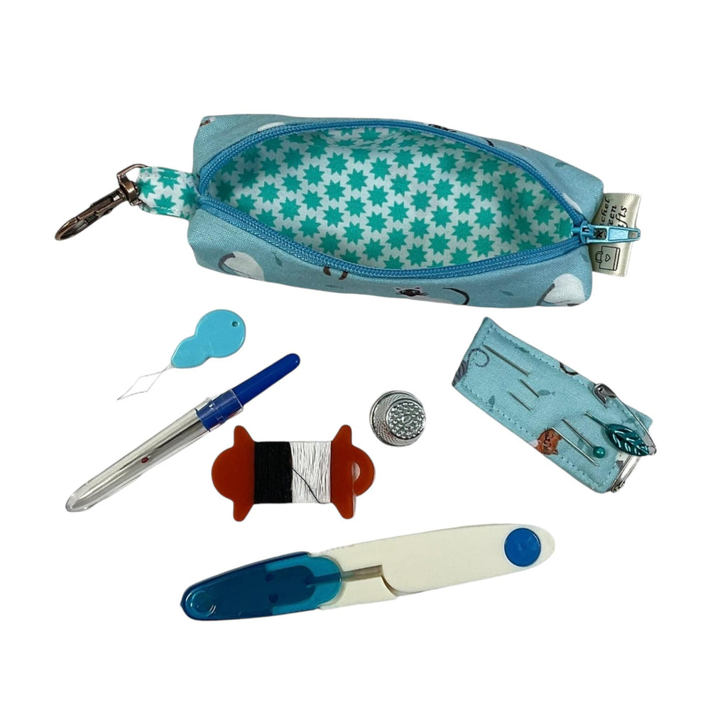 Mini sewing kit with lanyard clip, travel mending case, keyring needle case, keychain sewing notions, stocking filler, christmas gift