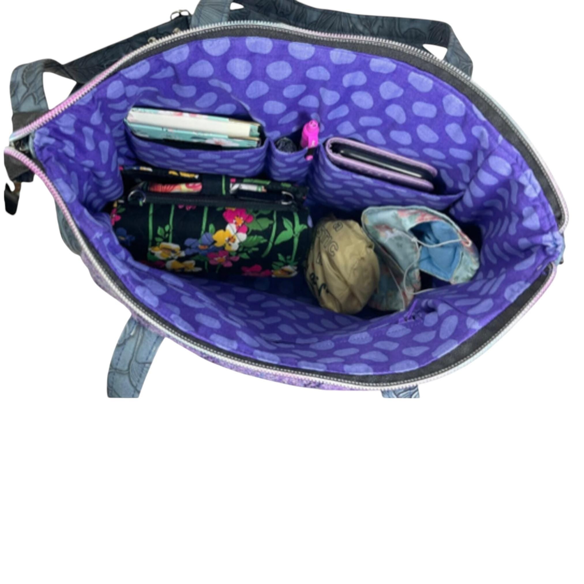 Harris tweed Crossbody Handbag,green floral faux leather tote, floral shoulder bag, zip pocket large adjustable strap organiser bag