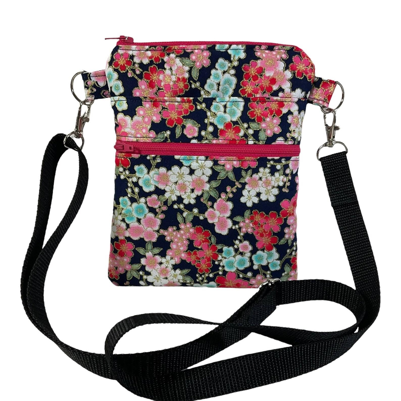 Floral small shoulder phone bag with gold accents, Butterfly handbag, bird teenager purse, essentials bag