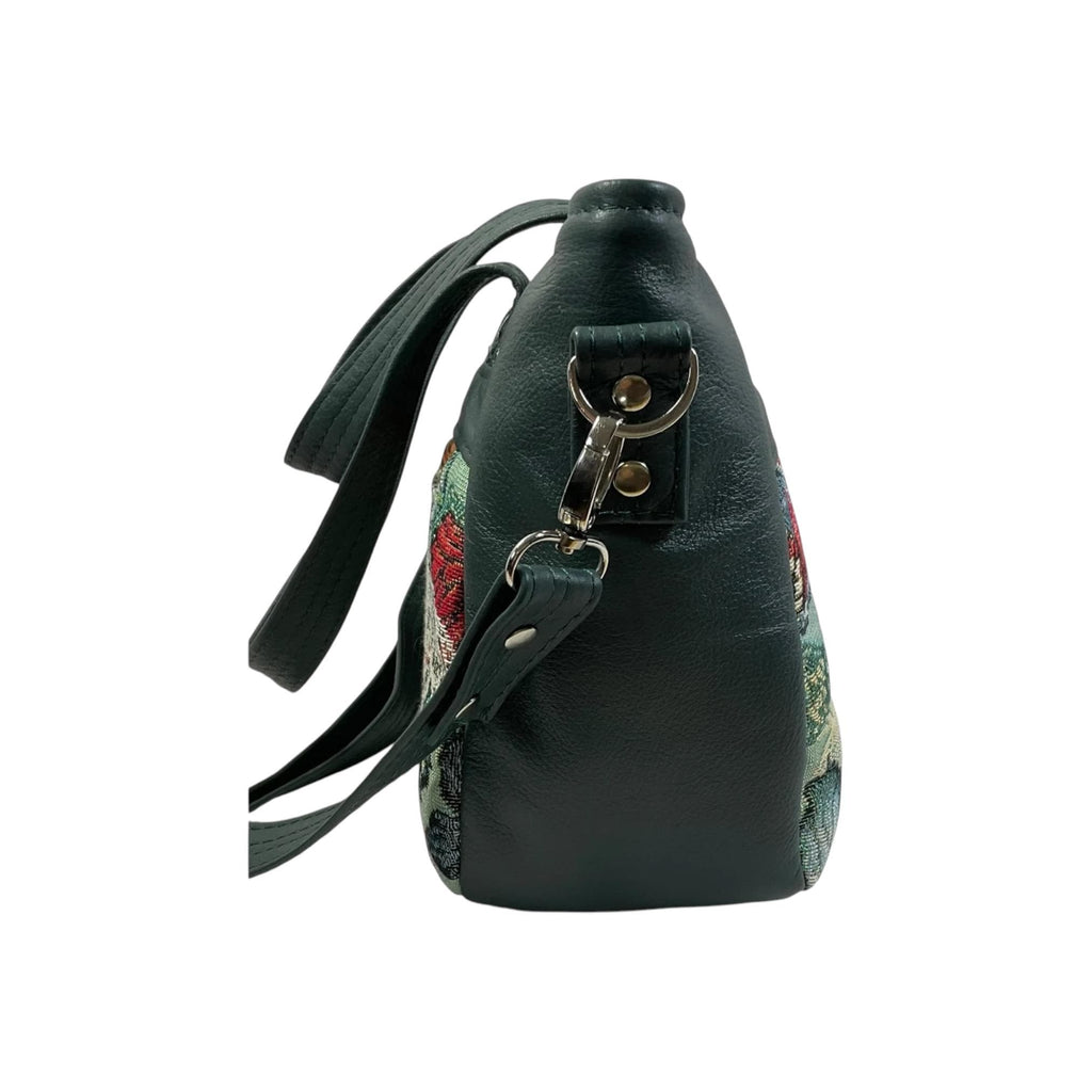 Crossbody Handbag in genuine Leather and butterfly print, unique one of a kind shoulder bag, zip pocket adjustable strap organiser