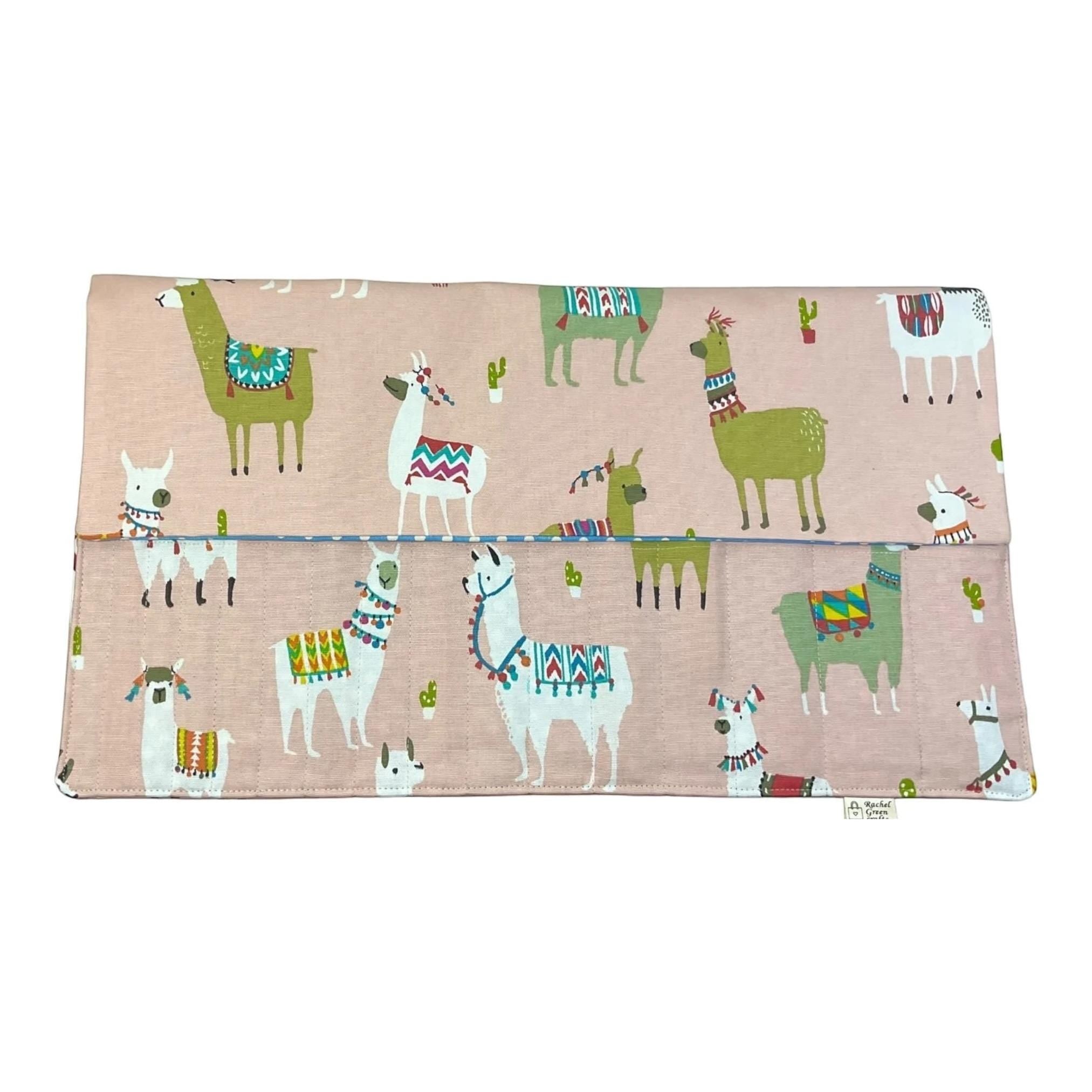 Double pointed knitting needle case with llamas, alpaca DPN or crochet hook case, sock knitters gift,