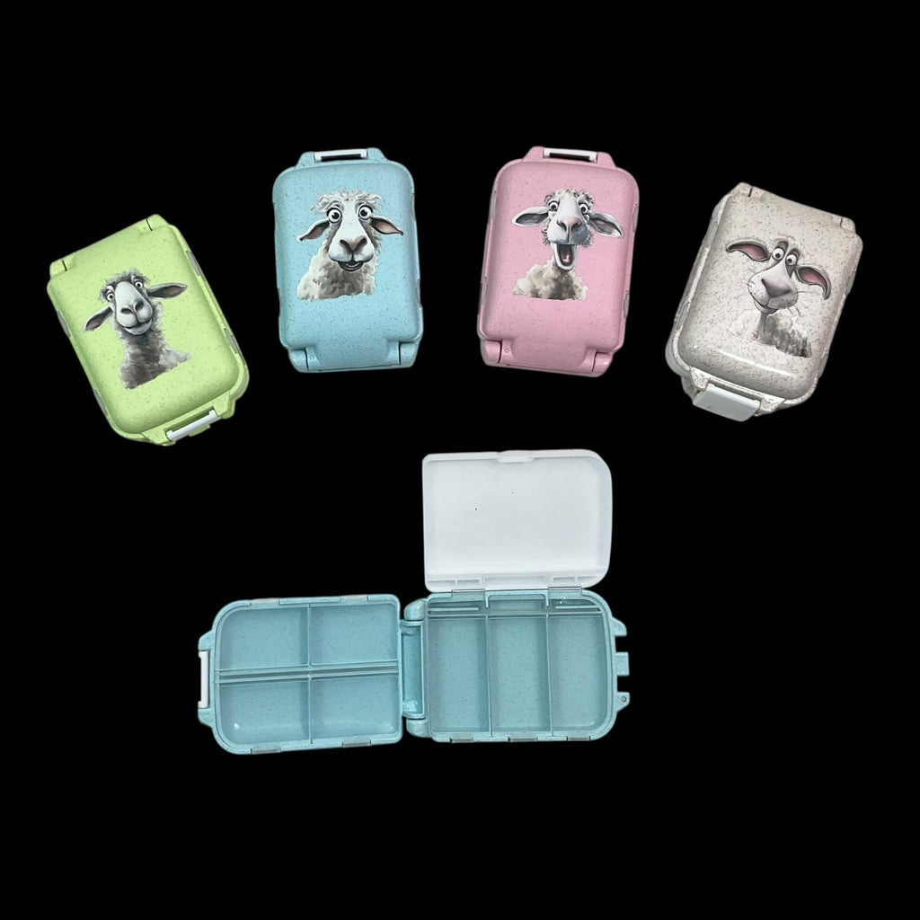 Sheep Knitting notions and accessories box with sheep motif,  stitch marker 8 compartment organiser for crafting, option filled with tools