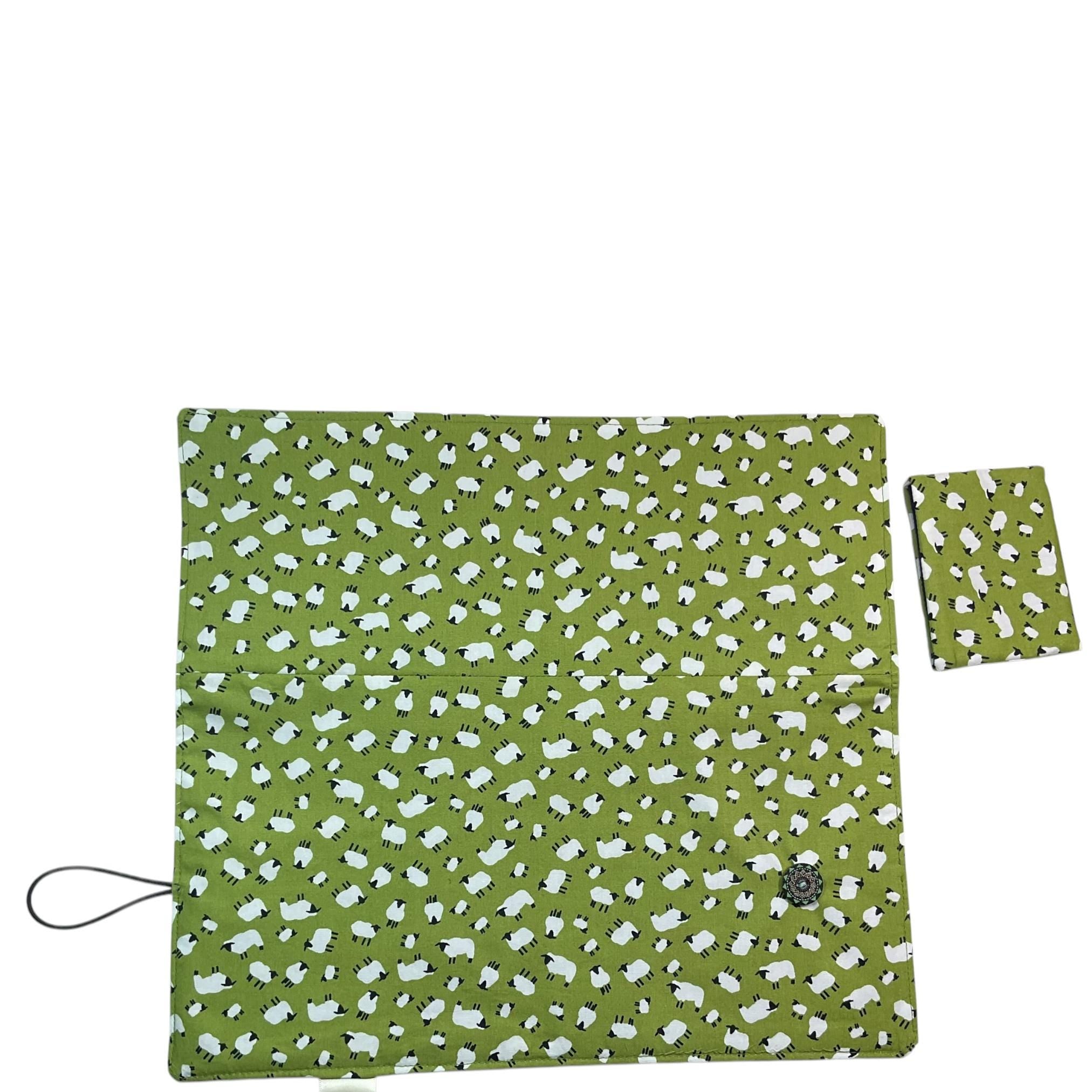 Interchangeable knitting needle case with all over sheep print, 2 sets, addi case, chiagoo wallet, knit pro organiser pouch, hiya hiya case,