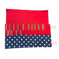 Double pointed knitting needle case with denim spot,  DPN or crochet hook case, sock knitters gift,