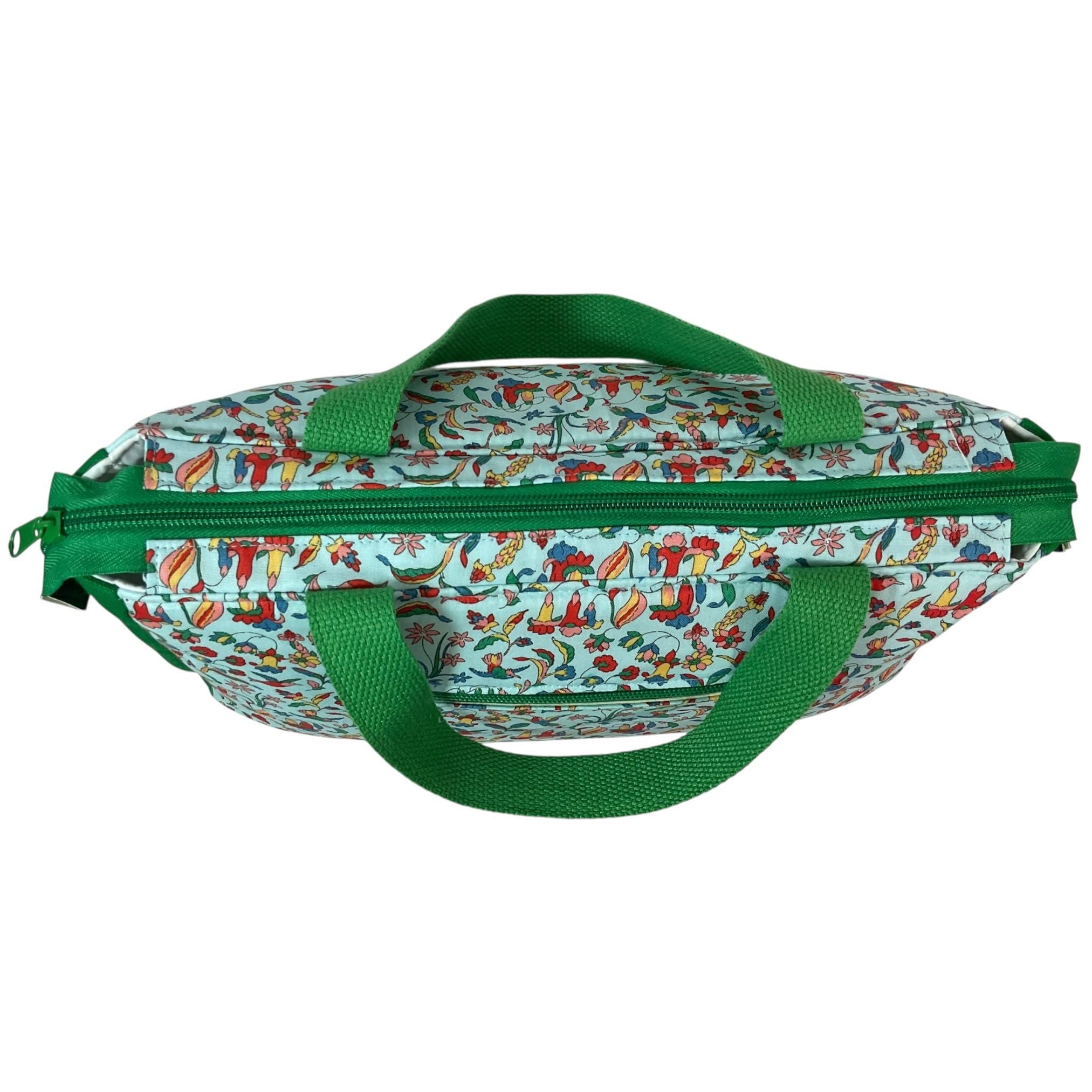 large toiletries bag made from  Liberty fabric, with handles and pockets in and outside, bird Waterproof lined wash pouch, ladies gift
