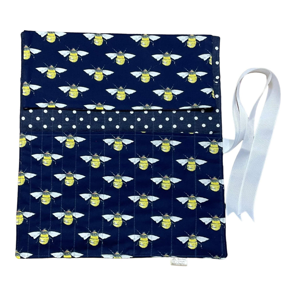 Straight knitting needle case with Bees, bugs needle roll, storage case, knitting accessories, knitters gift,needle organiser