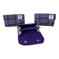 Concertina purse made in Harris tweed purple check wool fabric, coin and card wallet,  purple ladies gift