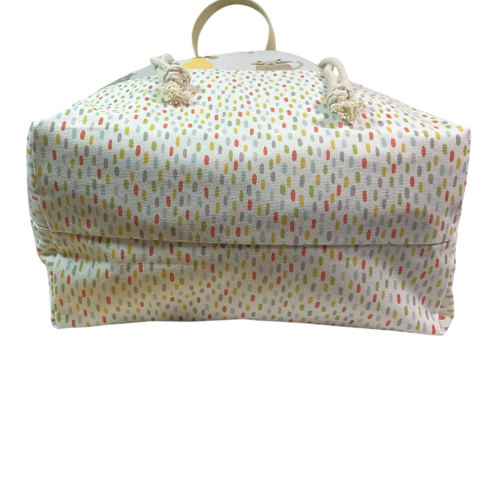 Extra Large drawstring knitting bag with cat print, multi pockets project bag with handles