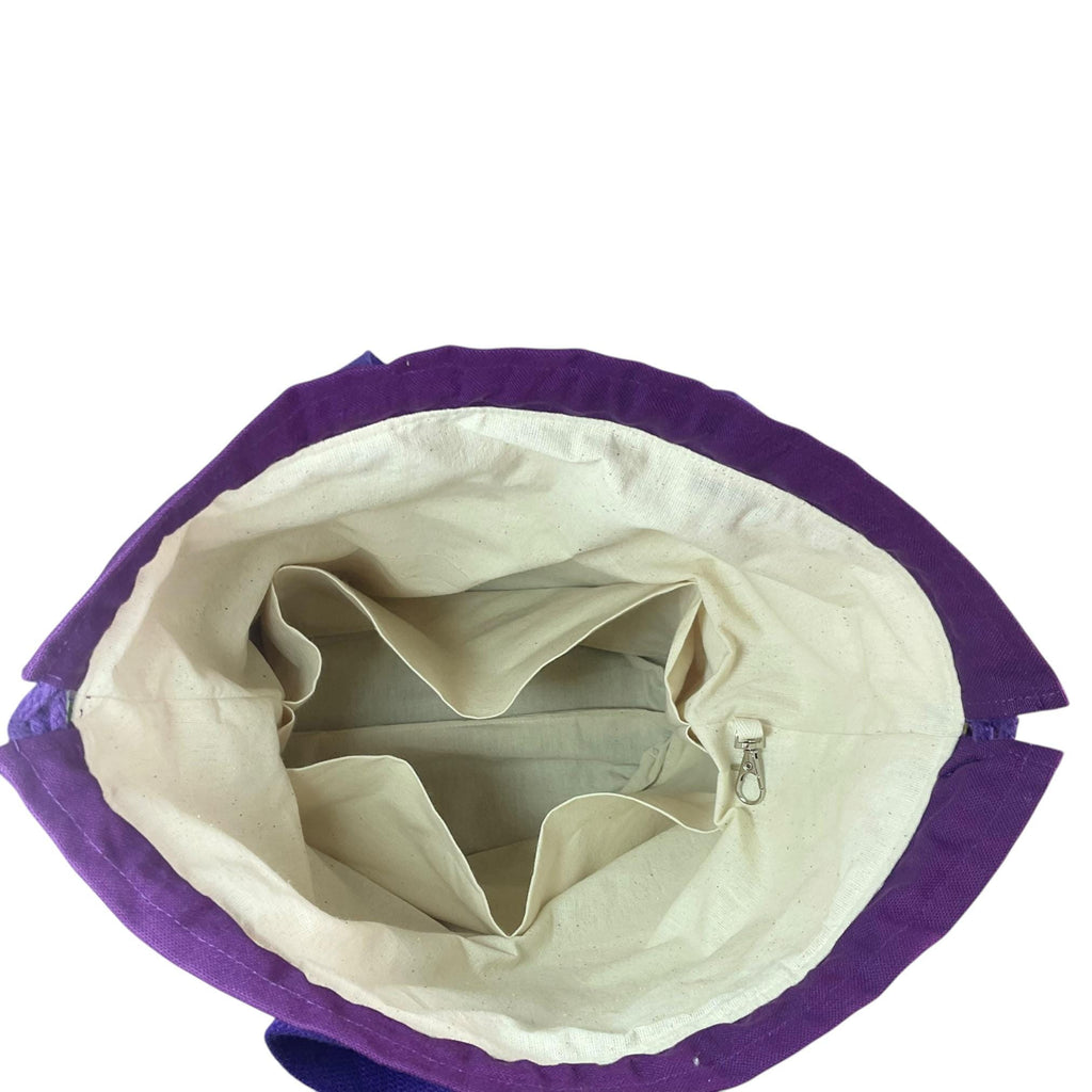 Extra Large drawstring knitting bag with cat print, multi pockets project bag with handles