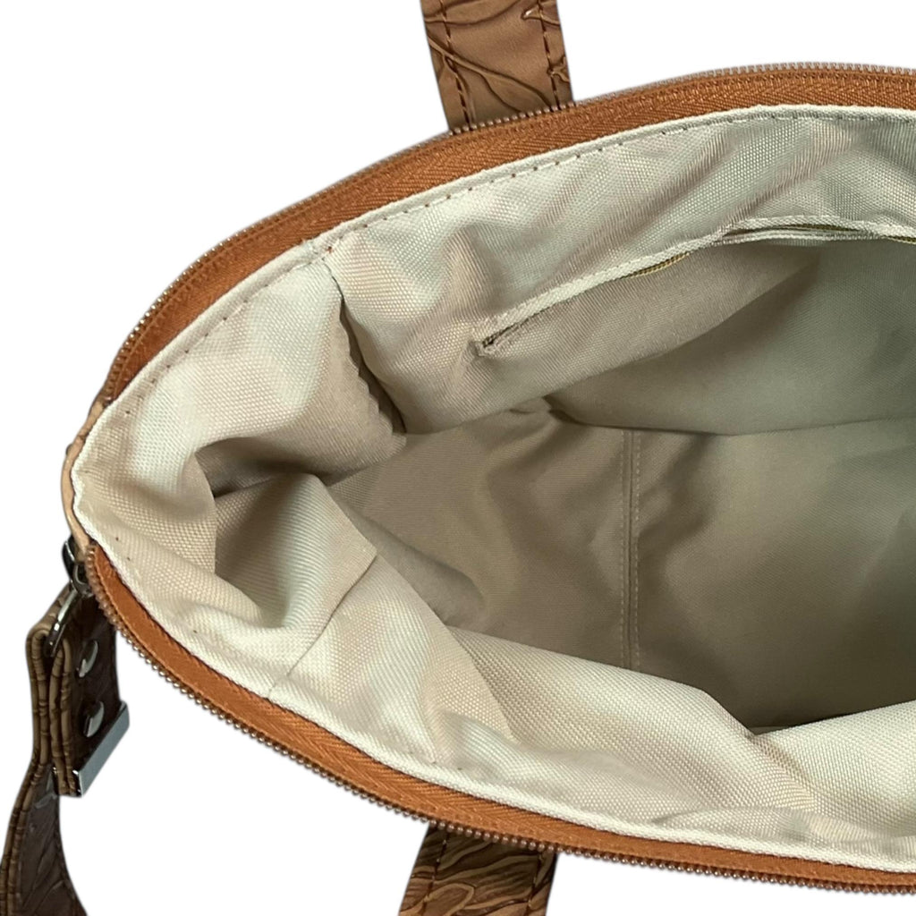 Harris tweed Crossbody Handbag, floral faux leather tote, caramel brown shoulder bag,  zip pocket large adjustable strap organiser bag
