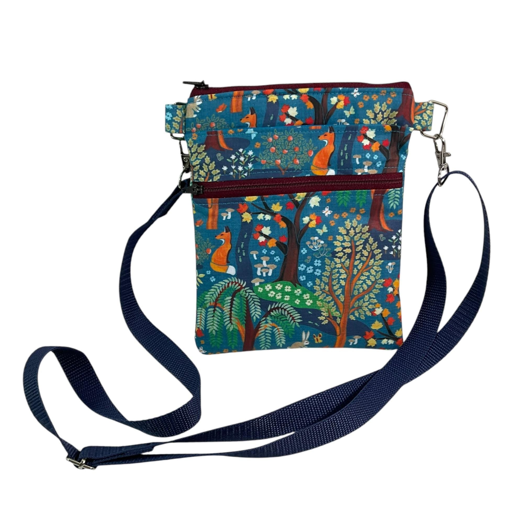 Fox print small shoulder phone bag, Fox and owl handbag, woodland  teenager purse, essentials bag