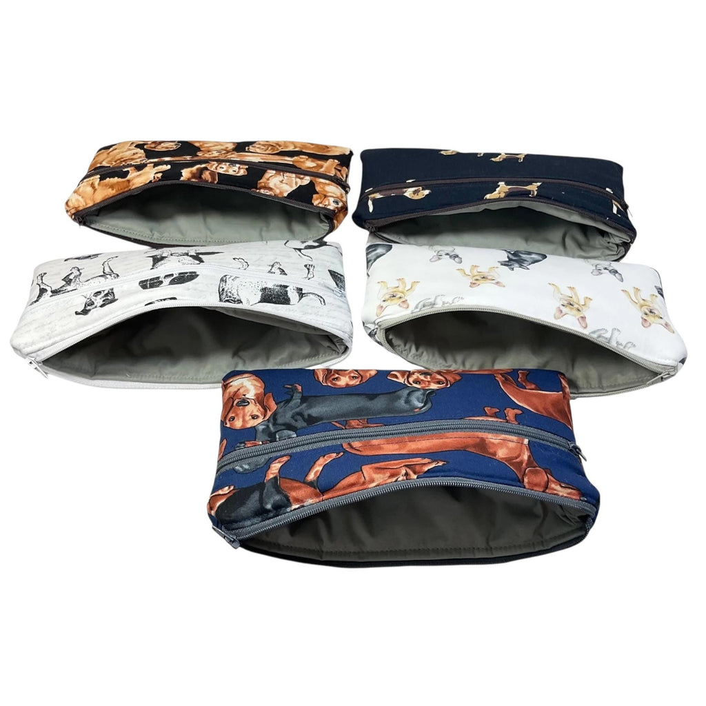 2 pocket zip pouch with various dogs breeds, double pocket case for glasses and phone holder, crafting dog lover gift, water resistant