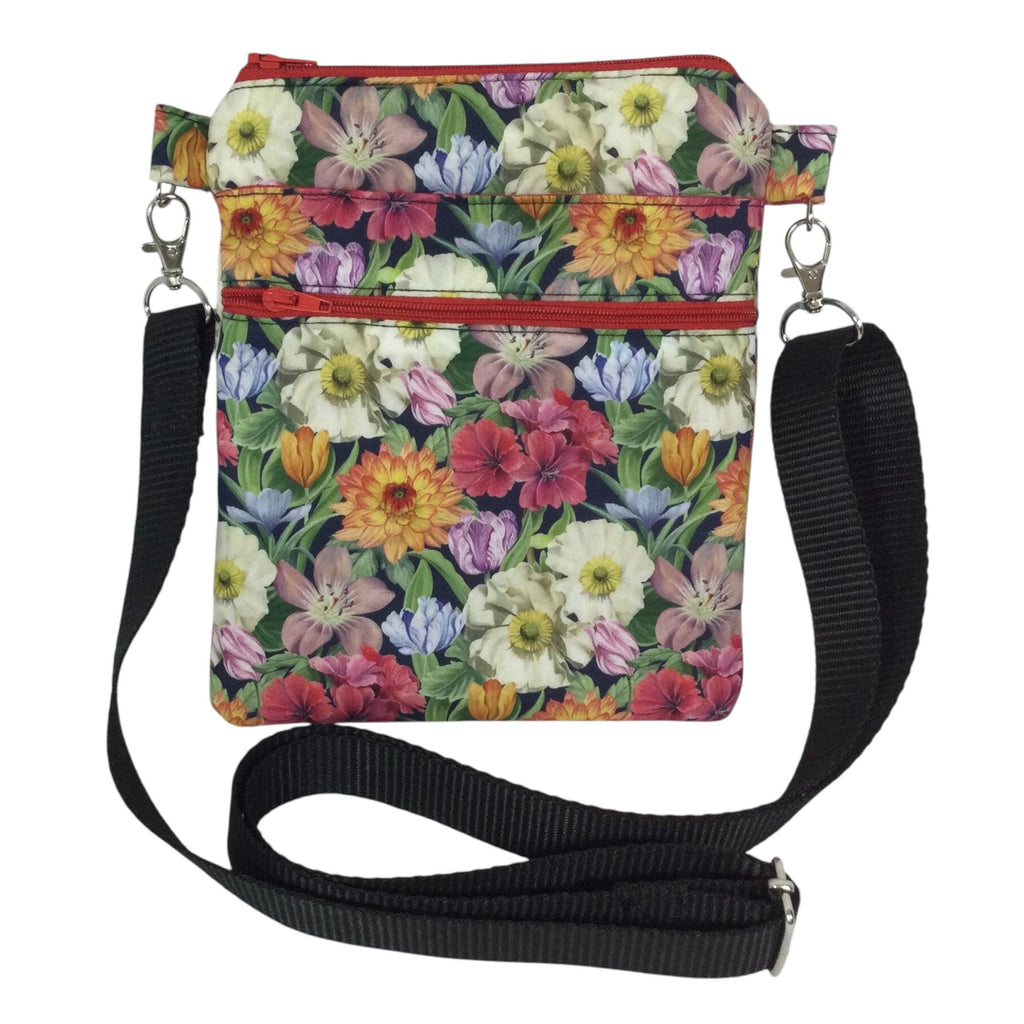 Liberty fabric slim phone shoulder bag with multi pockets, teen messenger style floral phone pouch, mini clutch bag, clubbing festival bag,