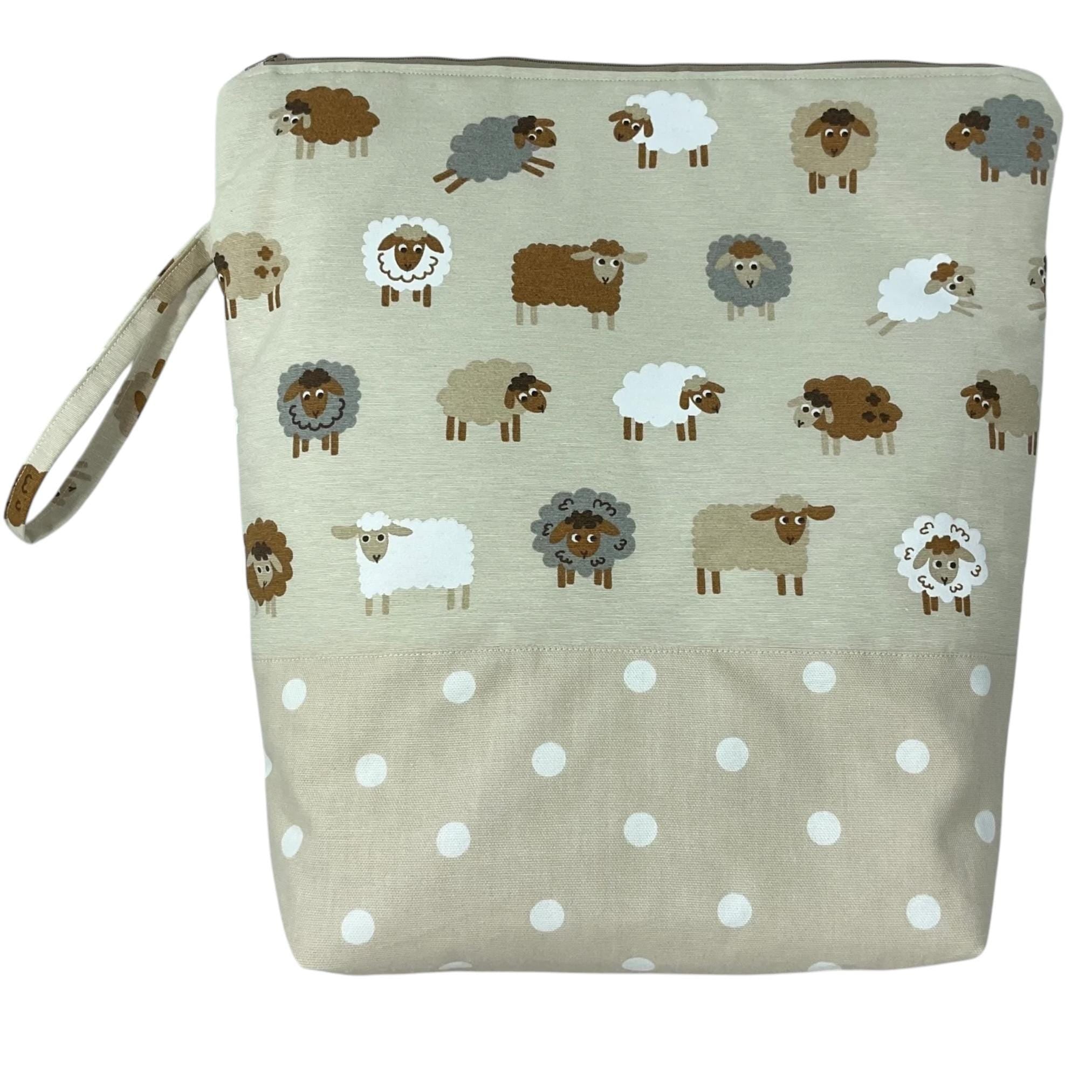 Extra Large Knitting Project Bag: Sheep Print, Zipped Tote