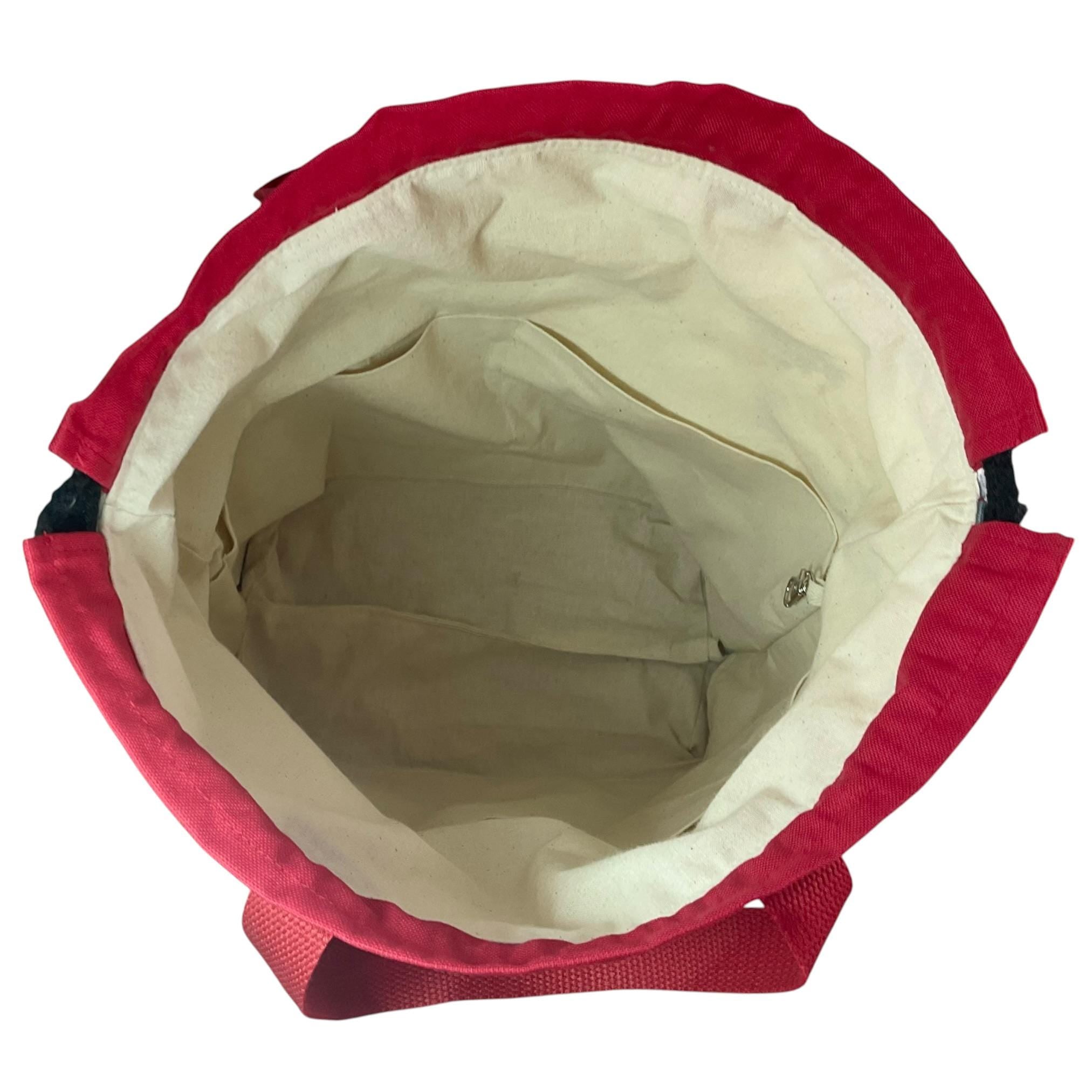 Extra Large drawstring knitting bag with cat print, multi pockets project bag with handles
