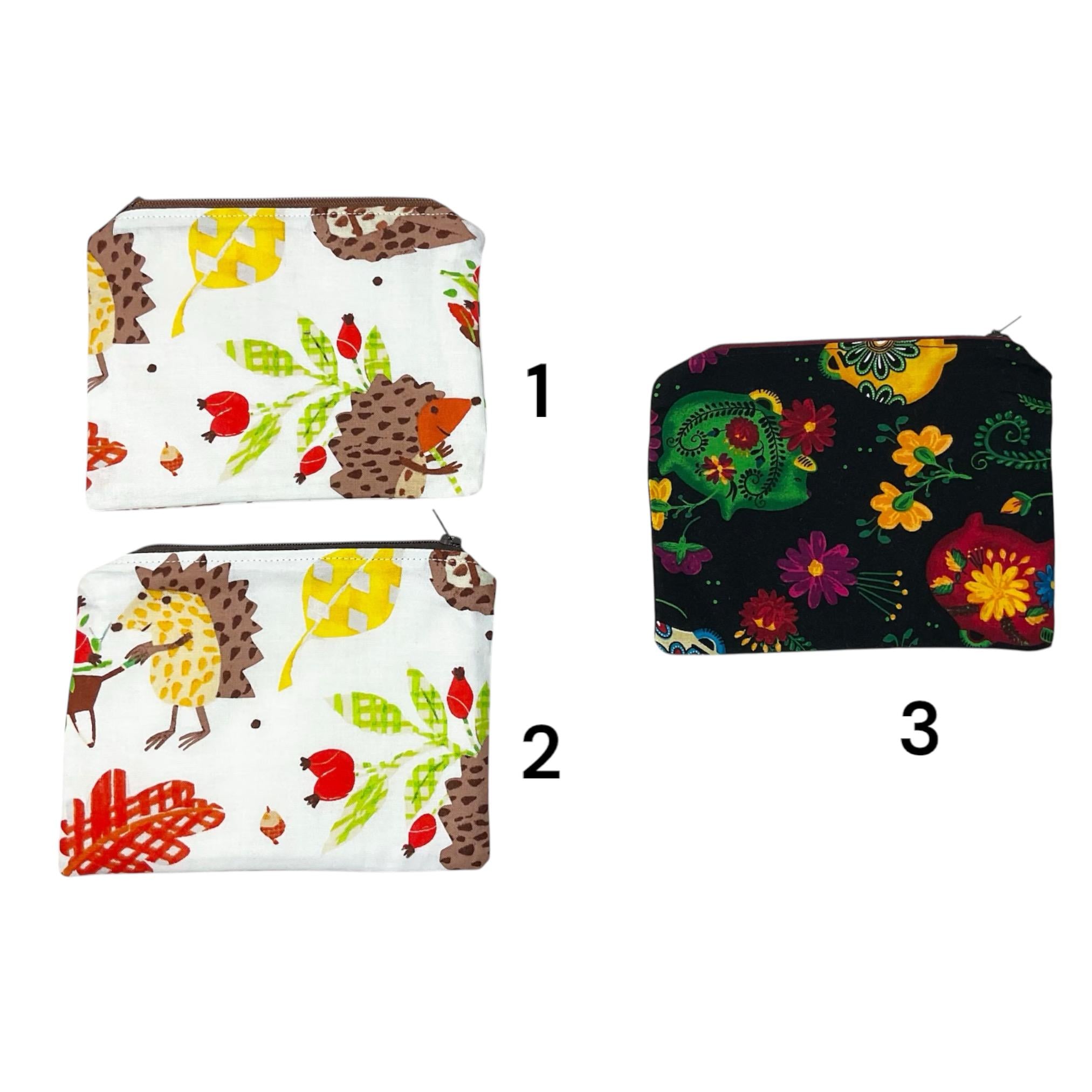 Small zip pouch for storing crafting notions and knitting notions case, Owl coin pouch, cow handbag organiser, small makeup bag, sewing gift