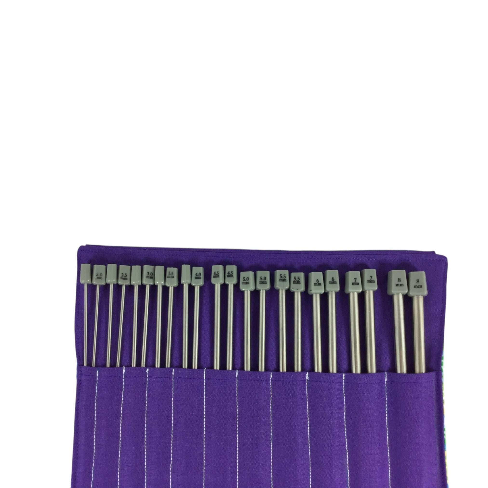 Floral Mandala Knitting Needle Set: Roll-Up Case, Straight Needles
