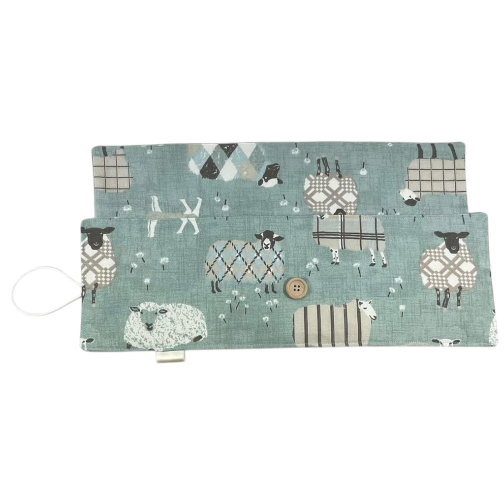 Short Circular knitting needle case with sheep, 40cm small diameter wallet, fixed 16", 9", 12" needle storage, knitters gift, needle holder,
