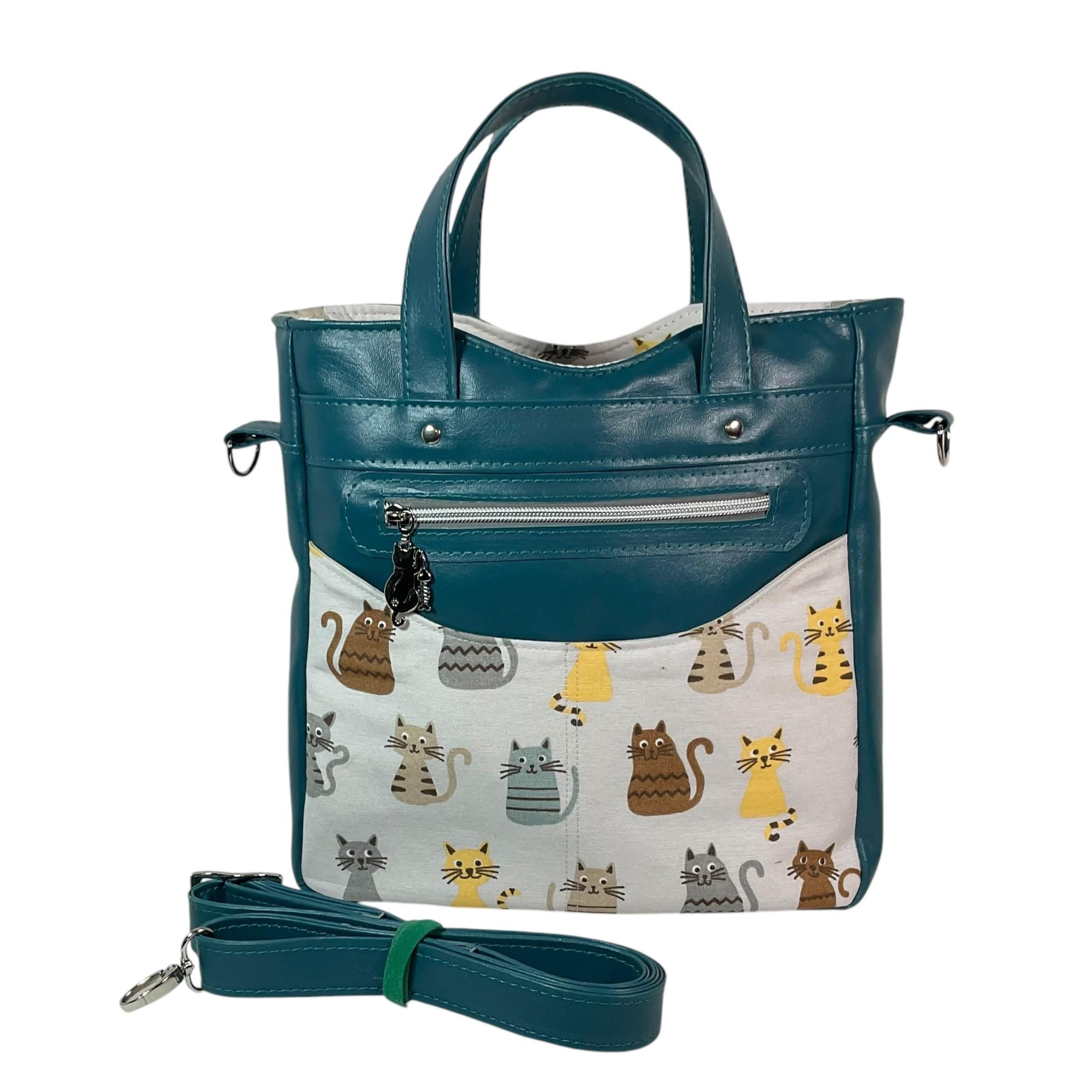 Handbag in faux leather and cat print, pet lover vegan ladies gift