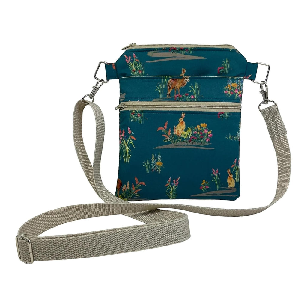 Liberty fabric slim phone shoulder bag with multi pockets, teen messenger style floral phone pouch, mini clutch bag, clubbing festival bag,