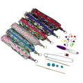 Knitting kit and crochet travel set in Liberty fabric, clip on bag travel kit, floral accessories pouch, travel scissors, crafting kit