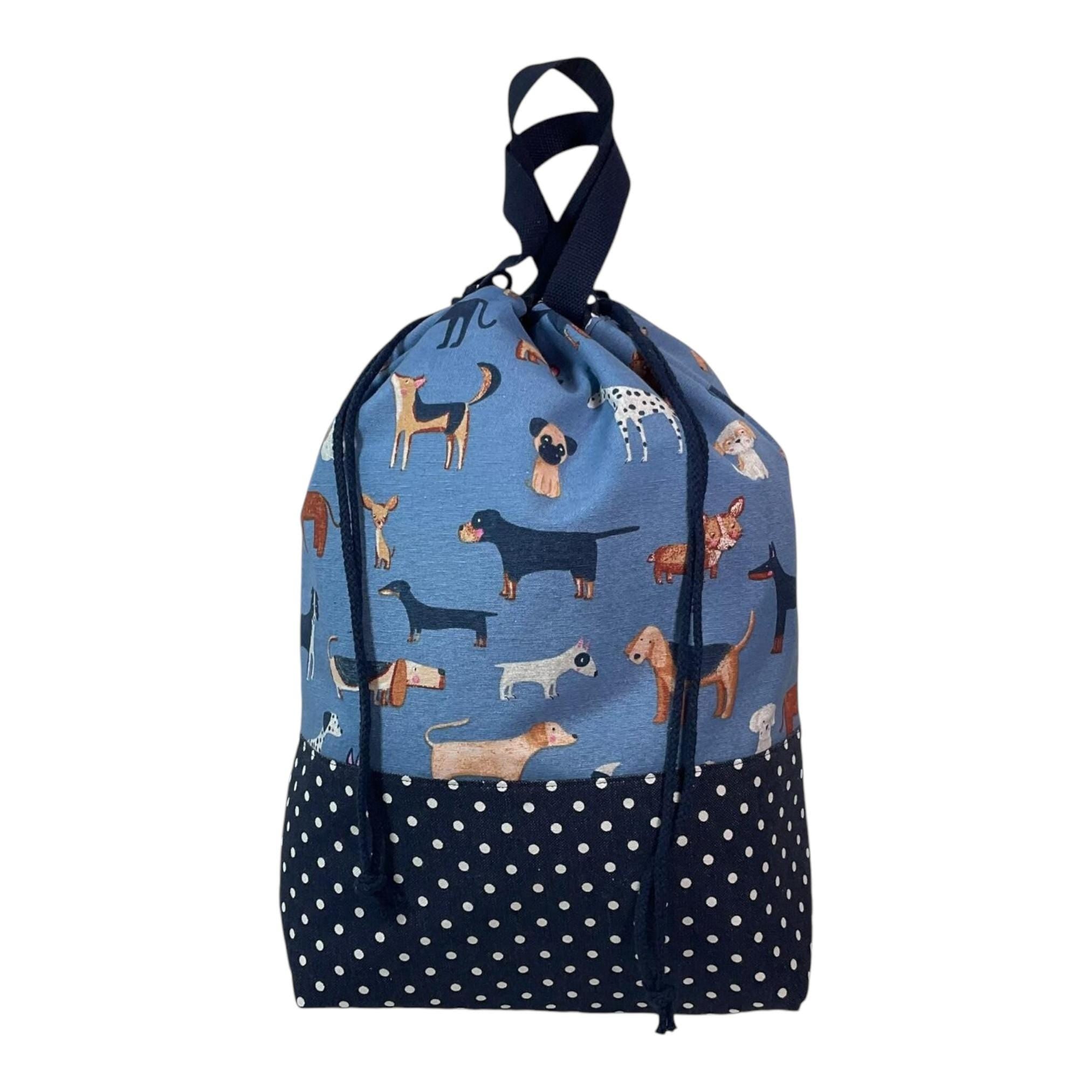 XXL  drawstring knitting bag with Dog breeds print, supersized multi pockets project bag with handles , dog lover gift
