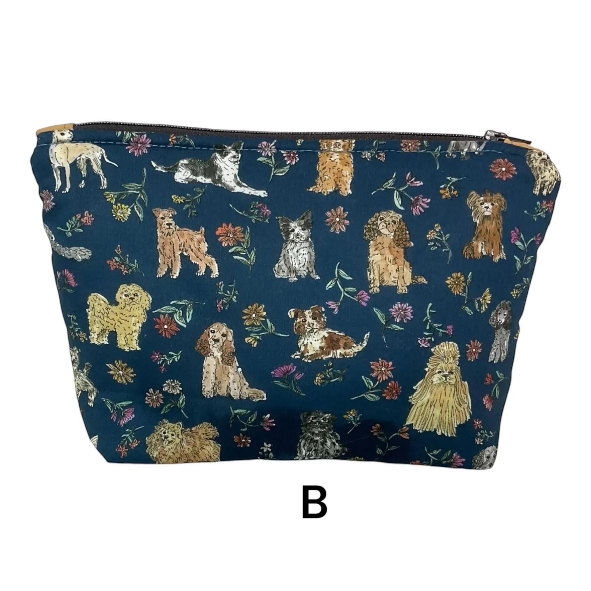 Cosmetics pouch in Liberty dog, cat and pet print tana lawn , small wash bag with waterproof lining , zipped Makeup storage, ladies gift