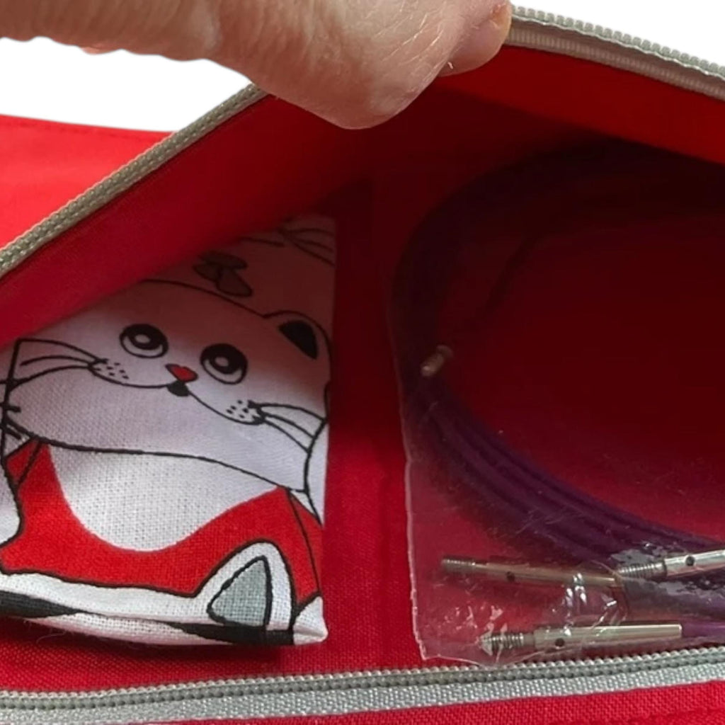 Interchangeable knitting needle case with cats, holds 2 sets, addi case, chiagoo wallet, knit pro organiser, hiya hiya pouch