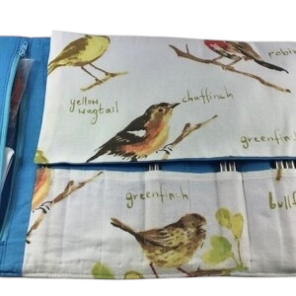 Birds interchangeable and double pointed needle case, knitting needle pouch, hiya hiya case, knit pro sock needle wallet