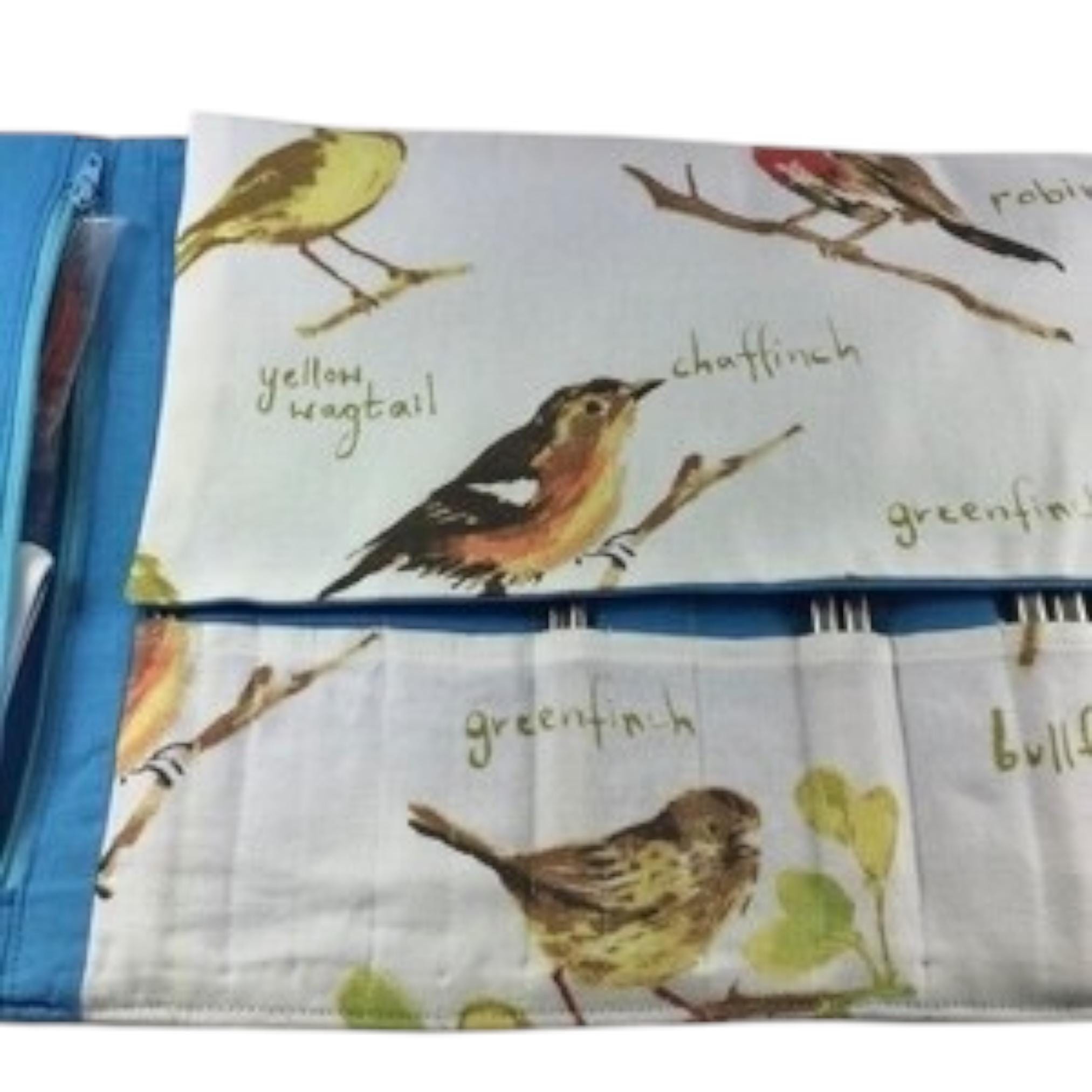 Birds interchangeable and double pointed needle case, knitting needle pouch, hiya hiya case, knit pro sock needle wallet