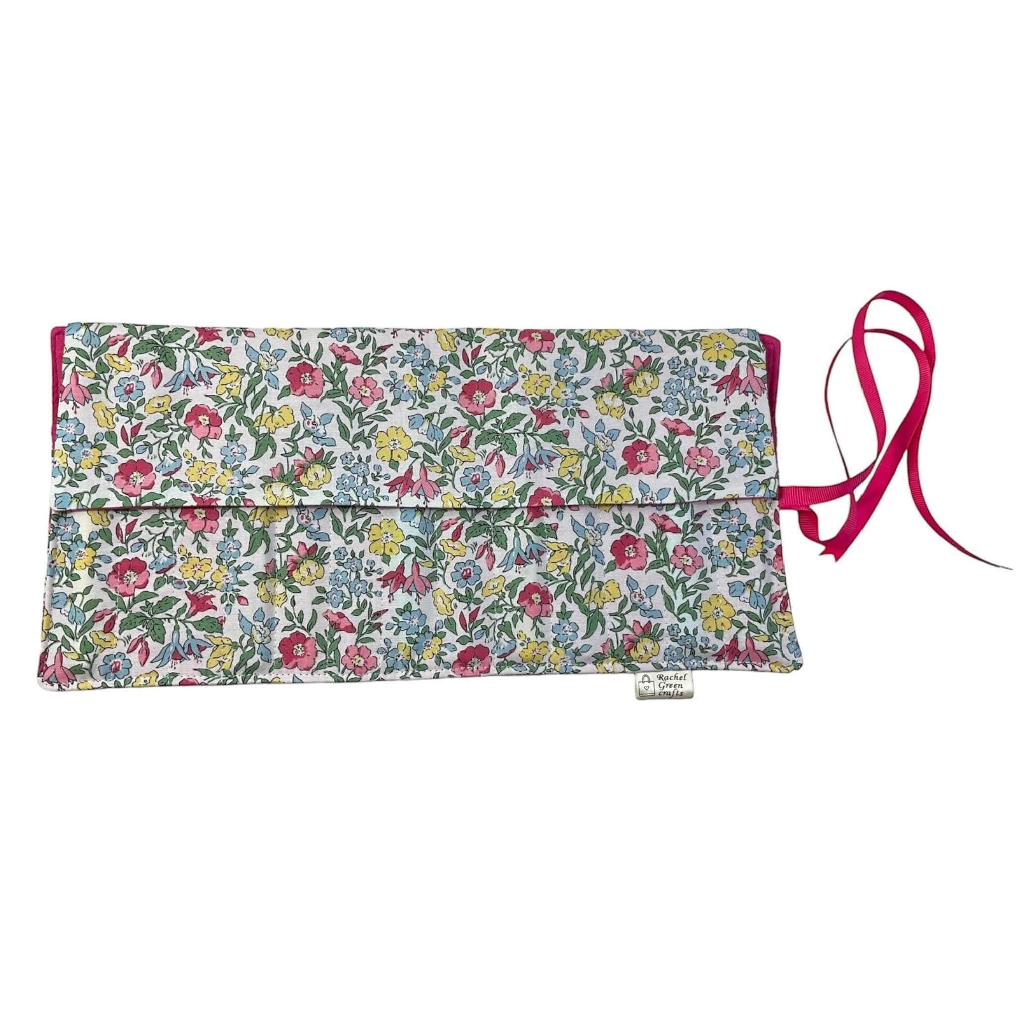 Crochet hook case in Liberty floral fabric, Ergonomic hook organiser, roll up double pointed needle case, case, knitters and crochet gift