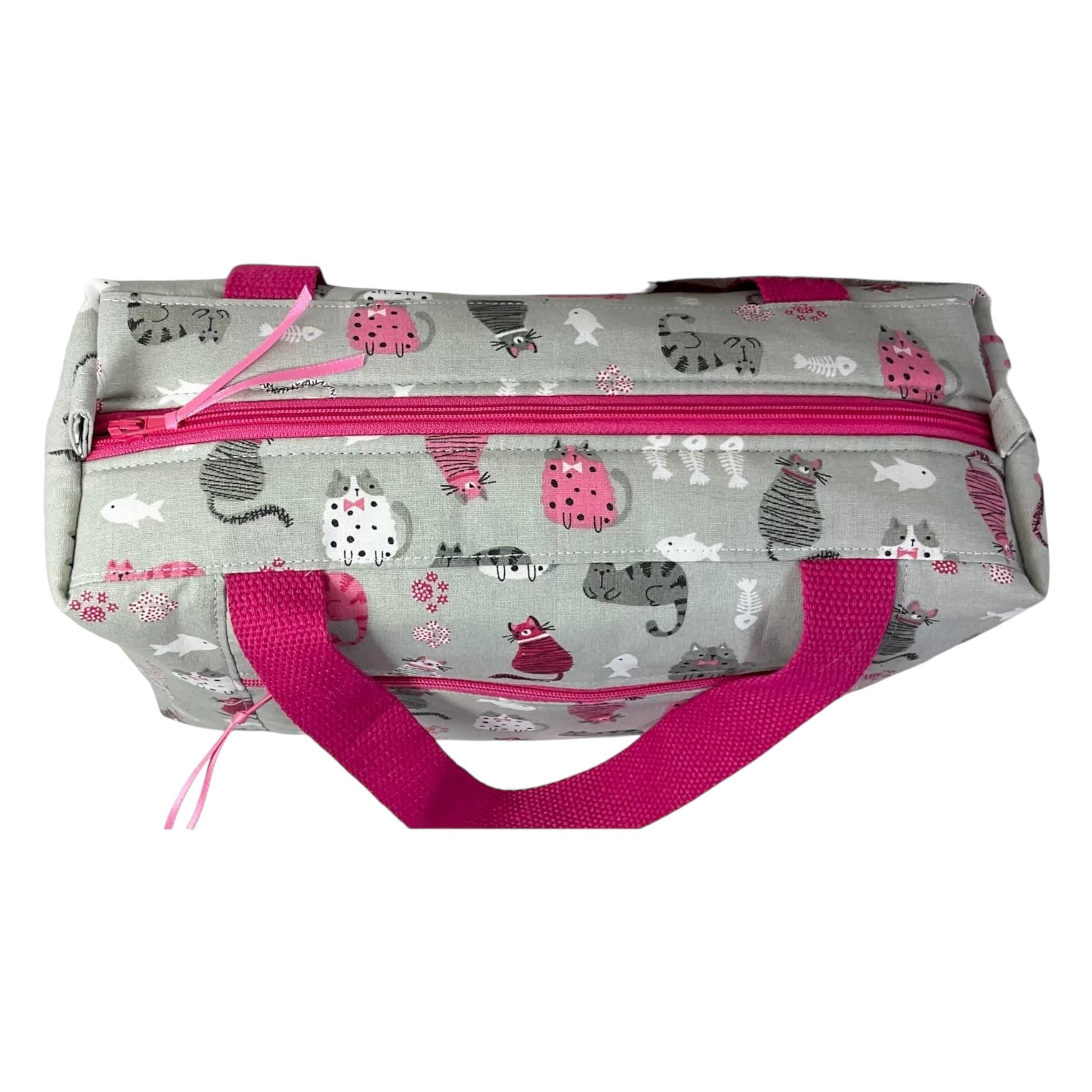 Large cat toiletries bag with handles and zip pocket, mouse print Waterproof lined wash pouch, camping  ladies  gift, womens sponge bag