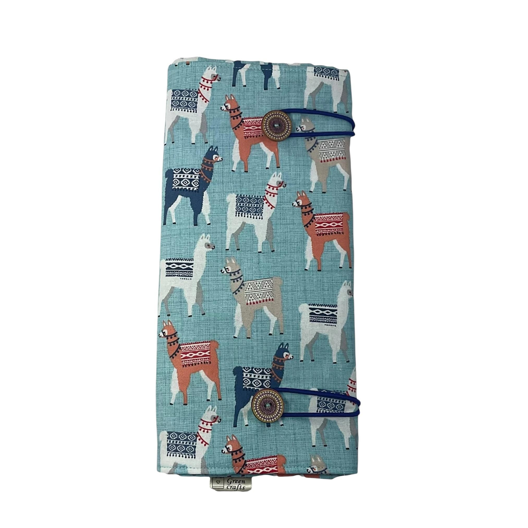 Double pointed knitting needle case with llamas,  alpaca DPN or crochet hook case, sock knitters gift,