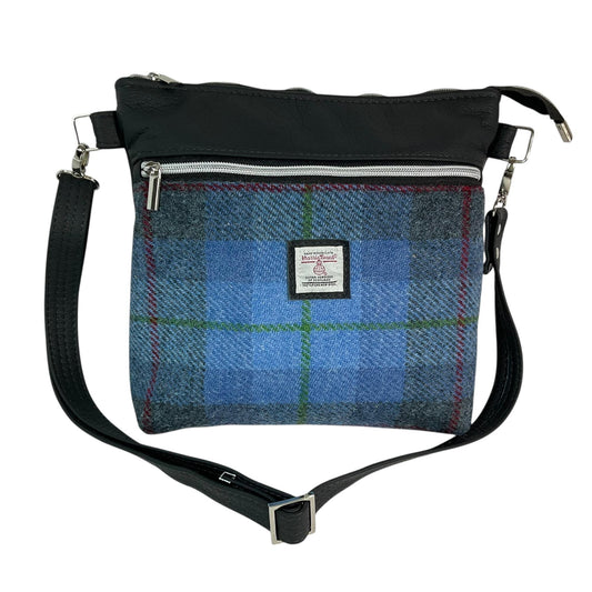Handbag in genuine leather and Harris tweed