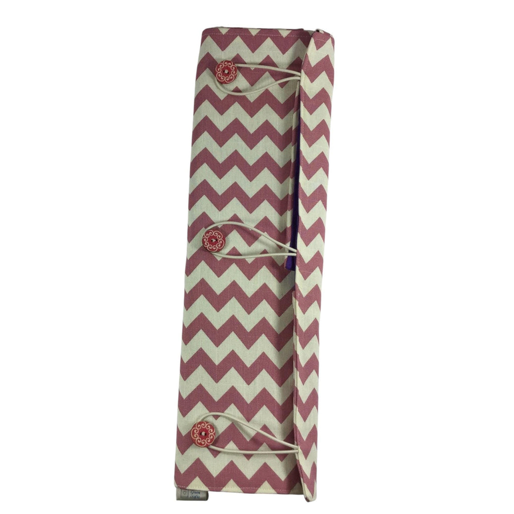 Straight and double pointed knitting needle case with pink chevrons, knitting needle pouch, needle storage, long needles wallet, sock needle