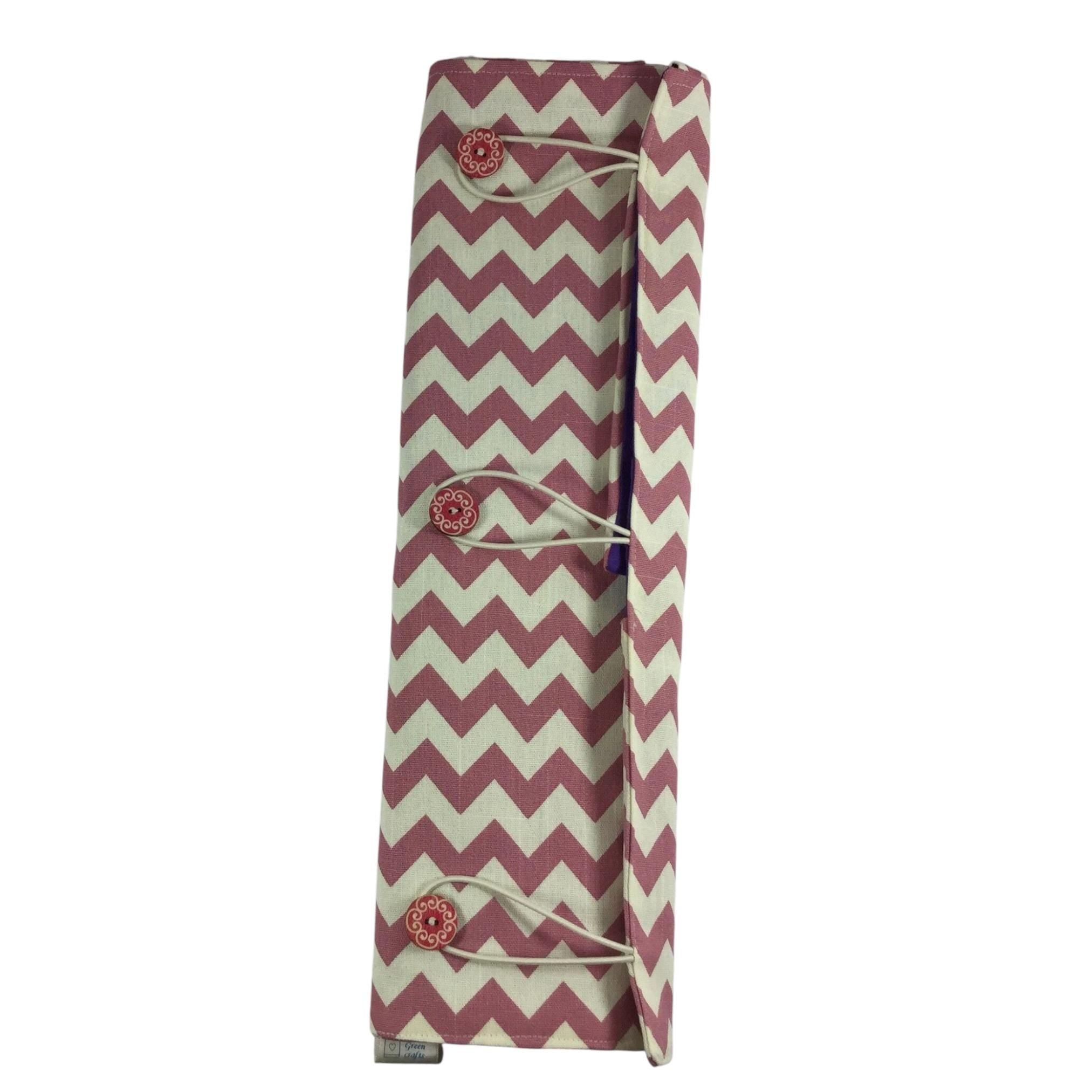 Straight and double pointed knitting needle case with pink chevrons, knitting needle pouch, needle storage, long needles wallet, sock needle