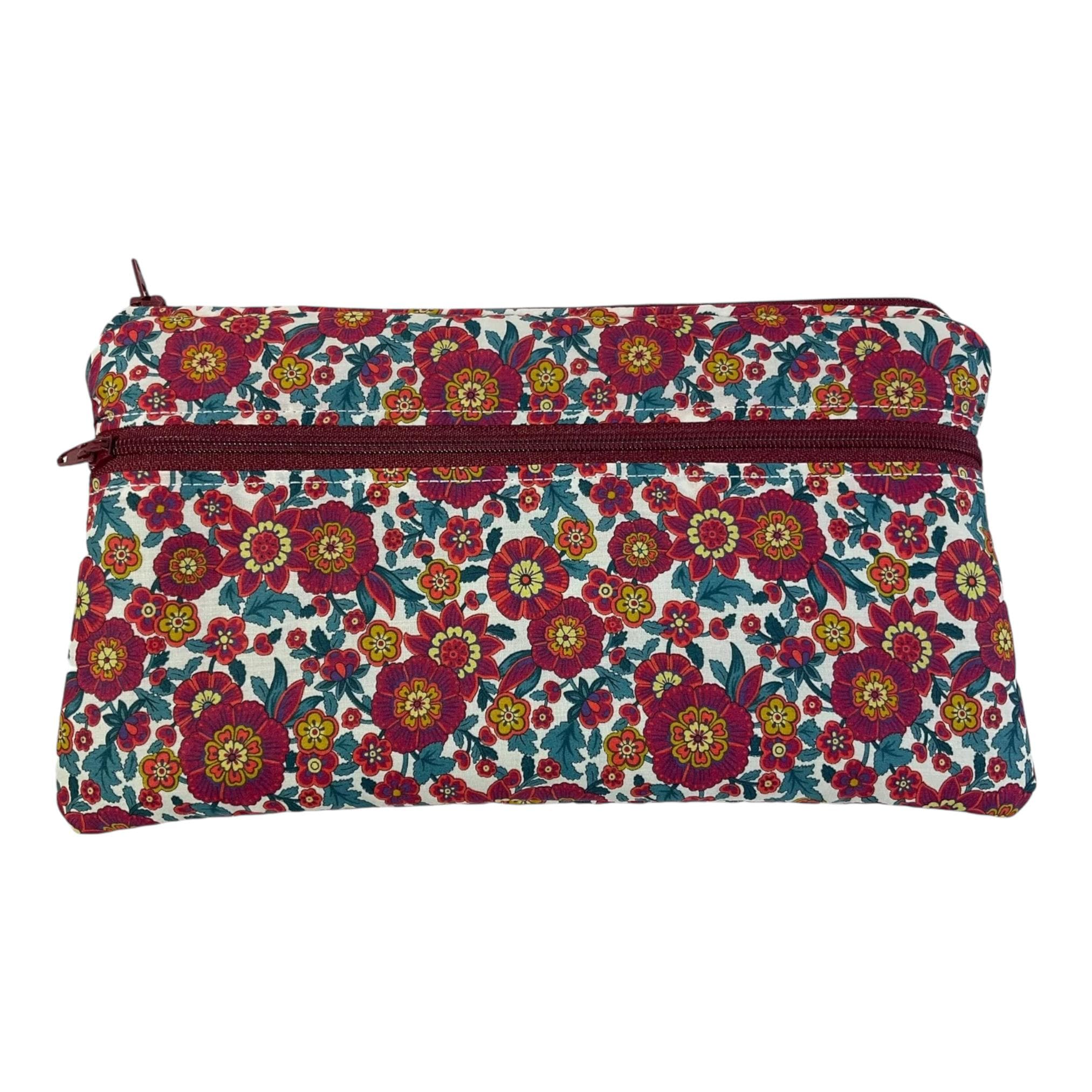 Liberty fabric two zip pocket pouch, double pocket case, 2 pocket zipper floral water resistant case, ladies gift, girls privacy pouch