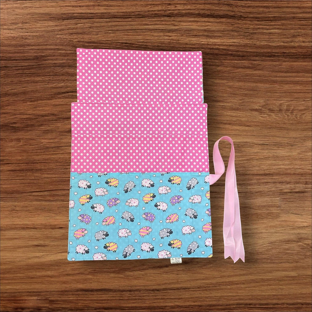 Straight knitting needle case with sheep, colourful needle roll, needle storage, knitters gifts and accessories accessories,