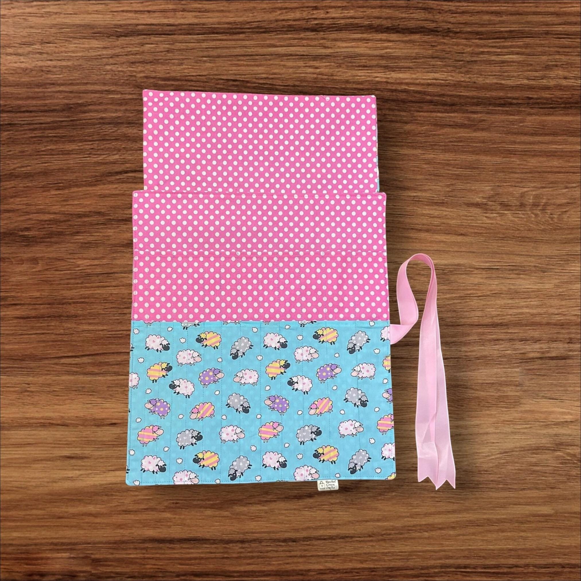 Straight knitting needle case with sheep, colourful needle roll, needle storage, knitters gifts and accessories accessories,