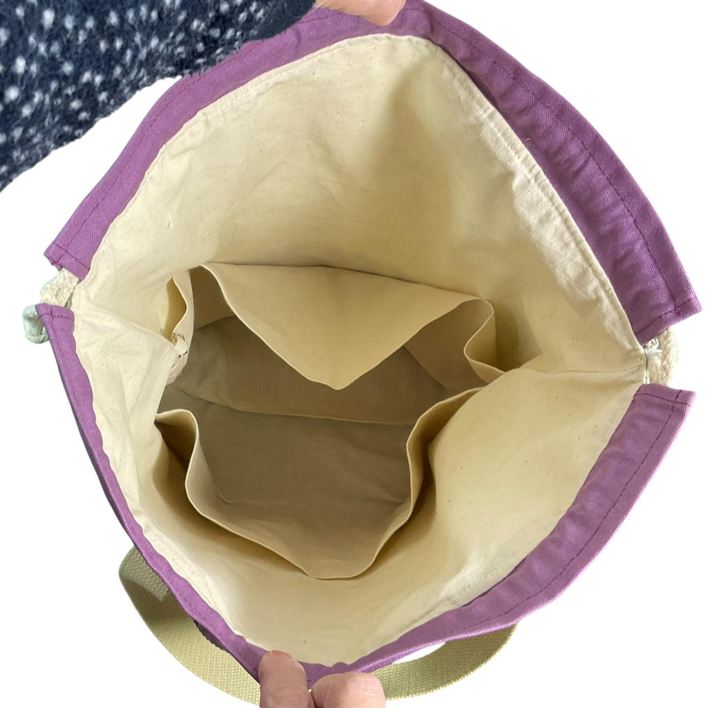 XXL  drawstring knitting bag with woodland creatures  print, supersized multi pockets project bag with handles, knitter and crafter gift