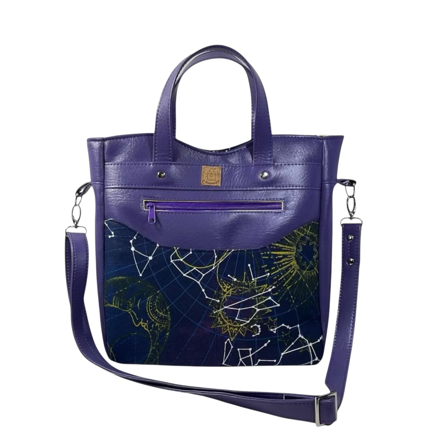 Handbag in faux leather and astrological space print